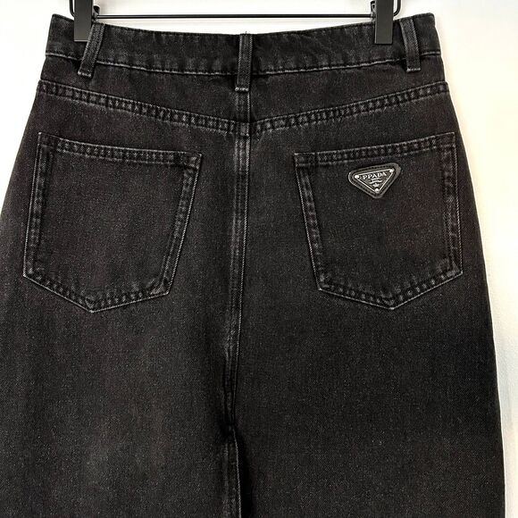 Prada Black Long Denim Midi Skirt Button Fly Size 4 US EUC - Picture 10 of 16